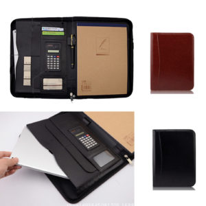 Leather Made Zippered Portfolio With Calculator