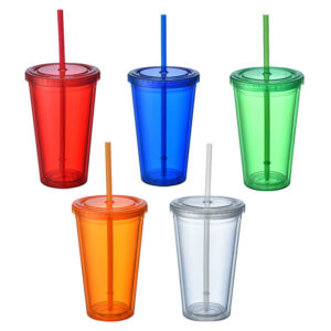 16oz Double Layer Plastic Straw Cup