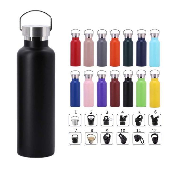 22 oz Vacuum Insulated Stainless Steel Bottle with Bamboo Ca