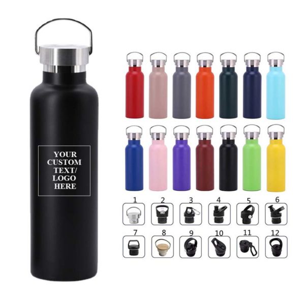 22 oz Vacuum Insulated Stainless Steel Bottle with Bamboo Ca - Image 2