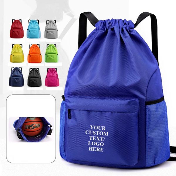 Nylon Drawstring Backpack with Front Pocket - Image 2